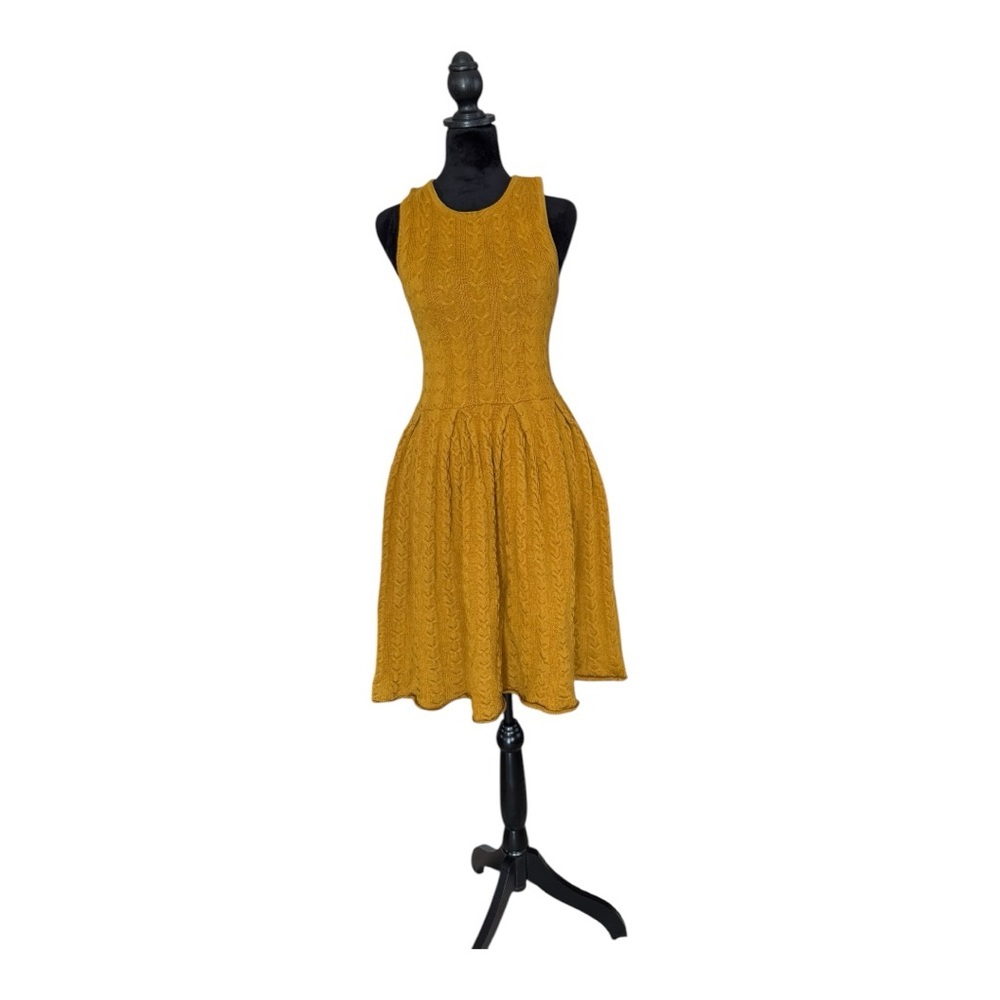 Anthropologie Far Away From Close Wool Sweater Dress Mustard  pleated size M - Picture 10 of 10